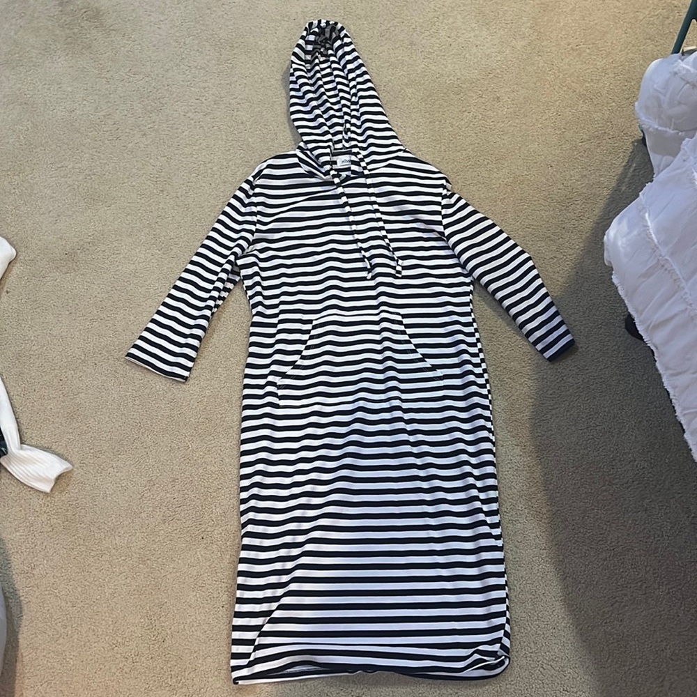 Missky Navy Blue and White Striped Sweatshirt Dress